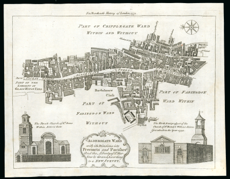Stamp of Great Britain » Postal History 1772c. printed map of Aldersgate ward with its divisions