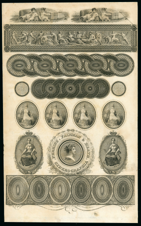 Stamp of Great Britain » Line Engraved Essays, Plate Proofs, Colour Trials and Reprints 1819c. Perkins Fairman and Heath A very rare sheet