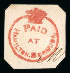 Stamp of Bermuda 1846 "PAID / AT / HAMILTON. BERMUDA." crown circle