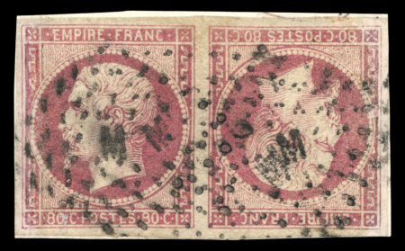 Stamp of France » Empire 1853-1862 1853, Napoléon n°17A 80c carmin clair en paire tête-bêche