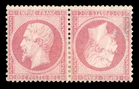 Stamp of France » Empire 1853-1862 1853, Napoléon dentelé n°24 80c rose en paire tête-bêche