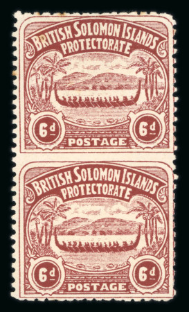 Stamp of British Solomon Islands Solomon Islands 1907 Canoe 6d chocolate imperf. between vertical pair variety, mint