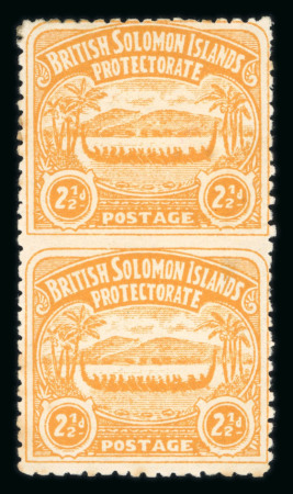 Stamp of British Solomon Islands Solomon Islands 1907 Canoe 2 1/2d orange-yellow imperf. between vertical pair variety, mint o.g.