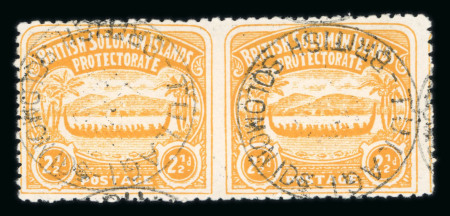 Stamp of British Solomon Islands Solomon Islands 1907 Canoe 2 1/2d orange-yellow imperf. between horizontal pair variety, used