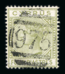 Stamp of Cyprus 1881 wmk CC 4pi pale olive-green used with neat "975"