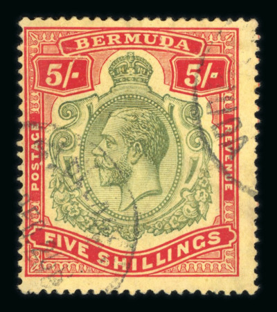 Stamp of Bermuda 1918-22 5s green and carmine-red on pale yellow with