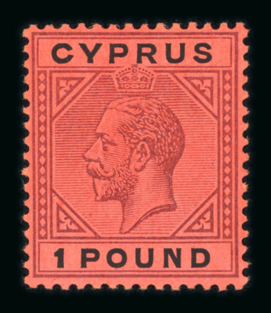 Stamp of Cyprus Cyprus 1921-23 £1 purple & black on red mint l.h., very fine and fresh (S.G. £1'400),