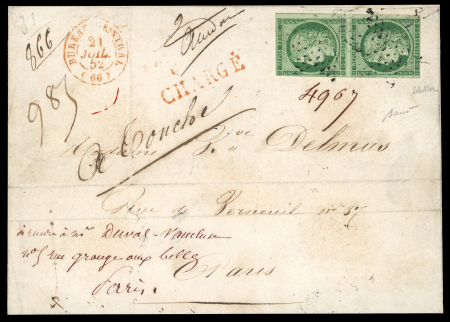Stamp of France » Type Cérès de 1849-1850 1852, Cérès YT n°2 en paire verticale sur devant de