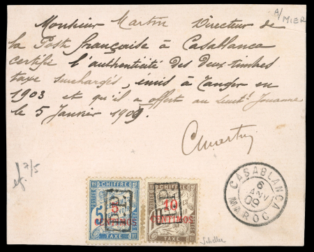 Stamp of Colonies françaises » Maroc 1903, Port Payé YT n° 18 et 19 neufs collés sur un