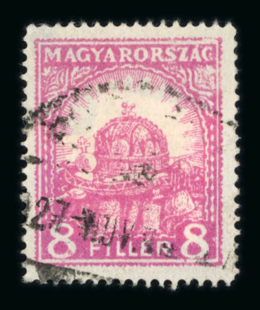 Stamp of Hungary 1928 Hungary 8 filler postal forgery, used. Small thin