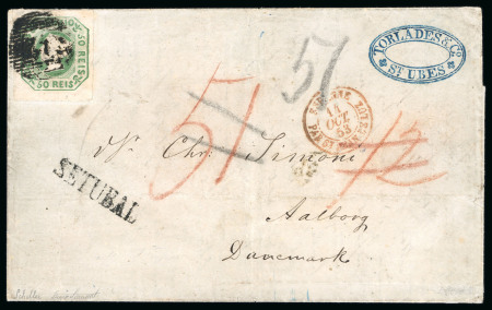 Stamp of Portugal 1853, Portugal First Issue 50 reis on cover to Denmark
