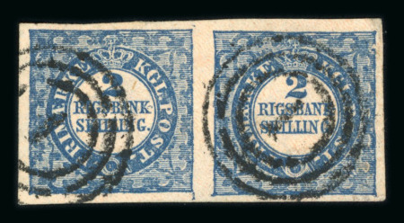 Stamp of Denmark » 2 Rigsbank Skilling 1851, 2 rigsbankskilling blue in pair used, plate I, second