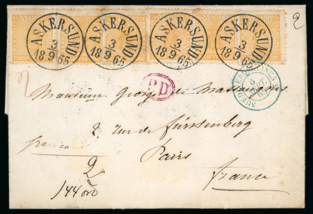 Stamp of Sweden 1865, very nice cover "Askersund" 18/09/1865 to Paris,