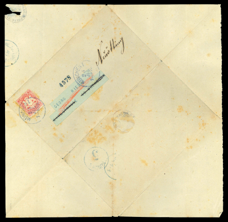 1870 Coat of Arms issue perforated 3 kreuzer rose on complete telegram with text from Lübeck
