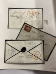 Stamp of Ireland » Postal History (Arranged alphabetically by County) Meath: 1765-1859 Attractive group of forty-one covers or part covers mounted on album pages, showing an array of postal markings including mileage mkgs in black NAVAN/23 and NAVAN/24 (8), NOBBER/33, OLDCASTLE/41, SLANE/3