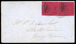 1856 (13.5) Envelope from the famous Barlow correspondence to Georgetown, franked two close to good margined singles of the 1856 4c black on magenta