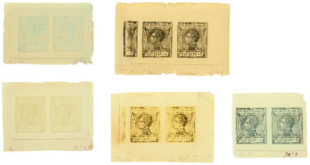 Stamp of Spanish Colonies » Rio de Oro Rio de Oro 1907 4p error of colour in se-tenant pair with 3p, group of 8 SPERATI forgery items