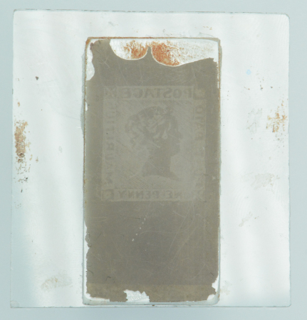 Stamp of Mauritius » 1848-59 Post Paid Issue Mauritius 1848 Post Paid 1d SPERATI glass cliché on grey colour affixed to another piece of glass