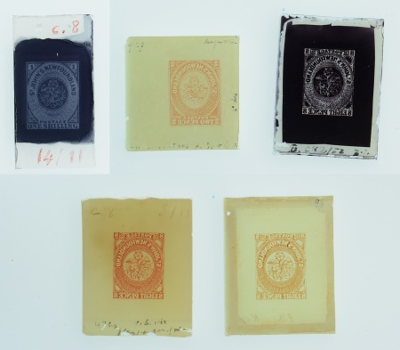 Stamp of Canada » Newfoundland Newfoundland 1858 group of 13 SPERATI forgery items with 7 glass clichés