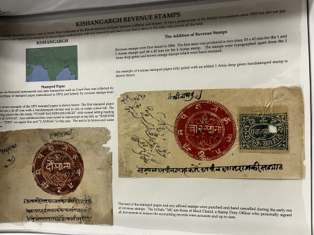 Stamp of Indian States » Kishengarh Revenues: One-frame exhibit of stamped papers uprated with revenue stamps