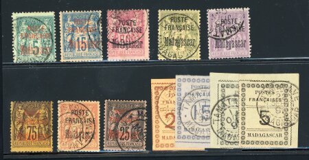 Stamp of Colonies françaises » Madagascar (Poste française) 1891-1895, petit enesmble obl dont YT n° 10, n° 19-22,
