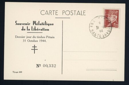 Stamp of France » Libération ANNEMASSE (Haute Savoie) : 1944, timbre Pétain 1F20