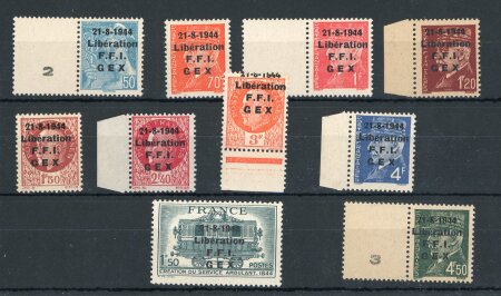 Stamp of France » Libération GEX (Ain) : 1944, Pétain Mayer n°2 à 11 + 18C, soit