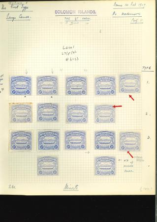 Stamp of British Solomon Islands Solomon Islands 1907 Canoe mint specialised study written up on old pages,