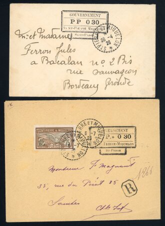 Stamp of Colonies françaises » St. Pierre et Miquelon 1926, quatre lettres avec cachet "PP 030