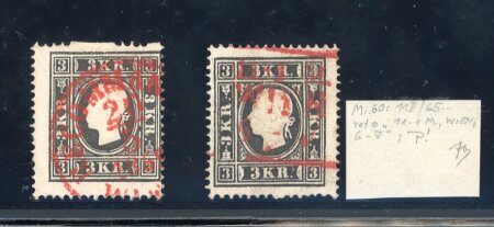 Stamp of Austria » 1858 Issue 1859, Österreich - Austria, 3Kr Ty II (2, davon 1 x oben teilweise ungezähnt)