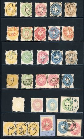 Stamp of Austria » 1863-64 Issue 1863-64, Lot weit gez. Adlerausg., je 1 Satz schwarz, rot und blau gestplt.. etc.