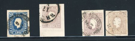 Stamp of Austria » 1858-59 Newspaper Stamp 1858-59 Österreich Austria Zeitungsmarken 1858-59 blau und 3 x lila