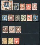 Stamp of Austria » 1859 Issue 1858-1859, Reichhaltigere Partie der Typen I und II, dabei 6x 2Kr gelb (davon 1 x Brfstk. mit seltenen Rotstempel), etc.