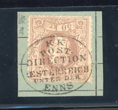 Stamp of Austria » Vienna and Suburbs (Wien und Vorstädte) Wien, Austria - Österreich 50Kr grob mit seltenen Ovalstpl. K.K.POSTDIRECTION FÜR ÖSTERR. UNTER DER ENNS