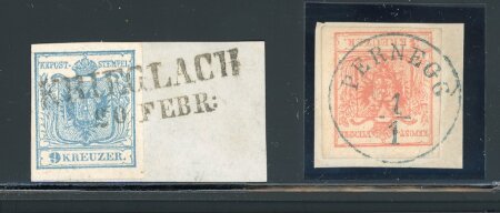 Stamp of Austria » Styria (Steiermark) Österreich Austria Steiermark, 1850 PERNEGG blau + KRIEGLACH Zweizeiler