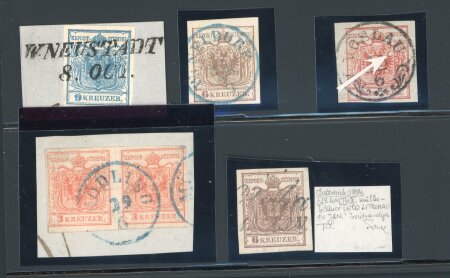 Stamp of Austria » Lower Austria (Niederösterreich) Niederösterreich Austria Lot 1850 mit Wr. Neudorf, Mödling und Litschau (alle in blau), etc., (5)