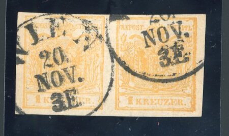 Stamp of Austria » 1850 Issue 1850, Österreich, 1Kr HP Ty Ib in waagr.Paar, dabei rechte M. weisser Fleck