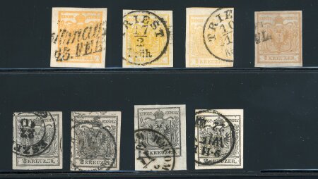 Stamp of Austria » 1850 Issue 1850, Austria Österreich, Lot 1Kr und 2Kr Nuancen, etc.
