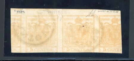 Stamp of Austria » Lombardy Venetia 1850, Austria Lombardy Venetia, 5C doppelseitiger Druck Dreierstreifen