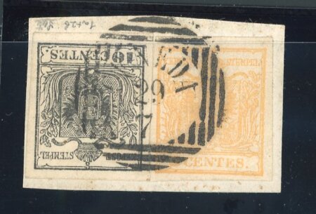 Stamp of Austria » Lombardy Venetia Lombardy Venetia, Österreiich, Lombardei Venetien, 1850, 5C + 10C auf Brfstk.CENEDA