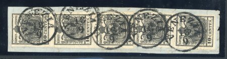 Stamp of Austria » Lombardy Venetia 1850, Österreich, Austria, Lombardei Venetien 10C tiefschwarz Ty Ia und Ib in senkr. Dreierstreifen und Paar