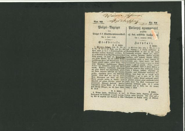 Stamp of Austria » 1850 Issue 1850, 3Kreuzer DRITTELUNG auf Prager Polizeianzeiger aus 1852