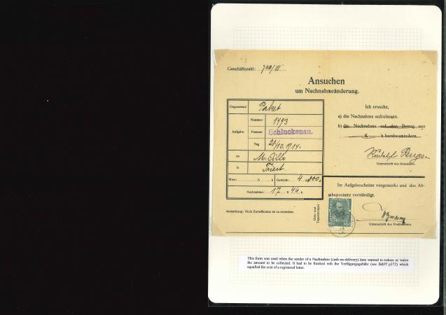 Stamp of Austria » 1890-1918 Issues 1914, Austria Österreich Nachnahme- Änderungsformular mit 35H KFJ