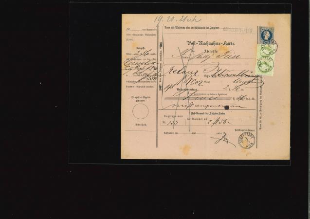 Stamp of Austria » 1867 Issue 1877, Austria Österreich, Postnachnahmekarte n10Kr m. Zusatzfrank. 2 x 3Kr
