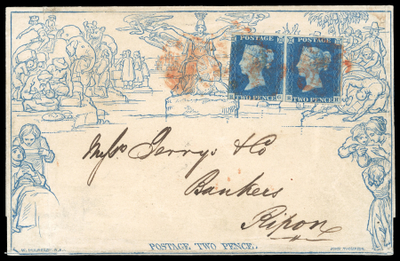 1841 (Jan 5) 2d Mulready lettersheet sent from Richmond uprated with 2d pair.