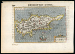 c.1600 Miniature Map of Cyprus  MÜNSTER, Sebastian (1488–1552) from the Latin edition of Cosmographia Universalis