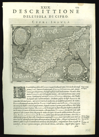 1617 MAGINI, Giovanni Antonio (1555–1617). Cypri Insula. Original copper-engraved map of Cyprus from Geographiae Universae