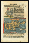 c1550 Original antique book leaf featuring a hand-coloured woodcut map of Cyprus