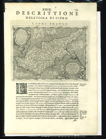 1617 MAGINI, Giovanni Antonio (1555–1617). Cypri Insula. Original copper-engraved map of Cyprus from Geographiae Universae