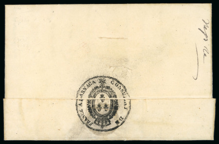 1824 French Consular Letter from Larnaca, Cyprus  Folded entire letter written in French by the French Consul, Méchain, dated "Larnaca, 27 April 1824," concerning public health conditions in Cyprus and Syria. Handstamped